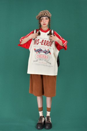 Mid-Century American Retro High Neck Sports T-Shirt - Loose Fit Unisex Summer Trendy Top