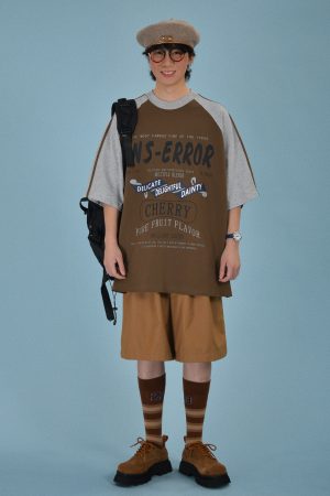 Mid-Century American Retro High Neck Sports T-Shirt - Loose Fit Unisex Summer Trendy Top