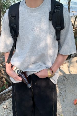 Mid-Century American Vintage Letter Embroidery Cut Short Sleeve T-shirt for Men and Women - Summer Regular Fit Versatile Tee