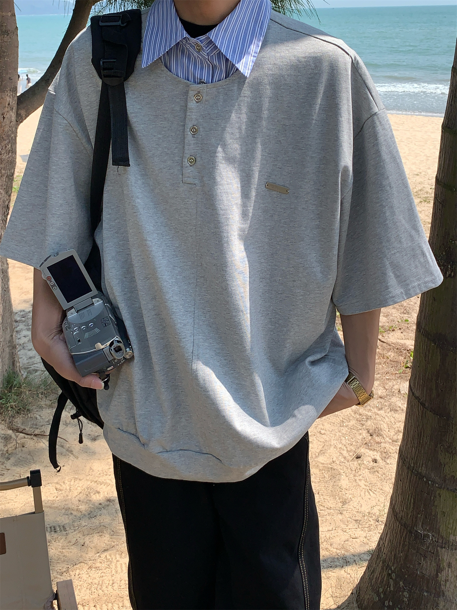 Mid-Century Vintage Style Two-Piece Polo Shirt - Short Sleeve Unisex Summer Top - Versatile Loose Fit Fashion 2025 Mid-Century Vintage Style Two-Piece Polo Shirt - Short Sleeve Unisex Summer Top - Versatile Loose Fit Fashion 2025