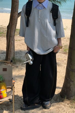 Mid-Century Vintage Style Two-Piece Polo Shirt - Short Sleeve Unisex Summer Top - Versatile Loose Fit Fashion 2025