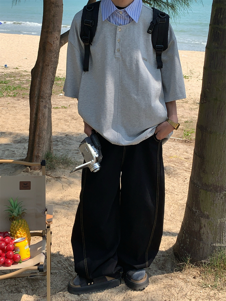 Mid-Century Vintage Style Two-Piece Polo Shirt - Short Sleeve Unisex Summer Top - Versatile Loose Fit Fashion 2025 Mid-Century Vintage Style Two-Piece Polo Shirt - Short Sleeve Unisex Summer Top - Versatile Loose Fit Fashion 2025