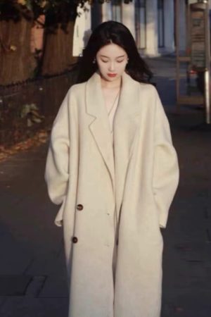 Mid-Length Gray Double-Sided Cashmere Coat for Women - 2024 Autumn Winter High-End Thick Woolen Outerwear