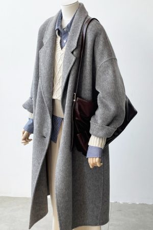 Mid-Length Gray Double-Sided Cashmere Coat for Women - 2024 Autumn Winter High-End Thick Woolen Outerwear