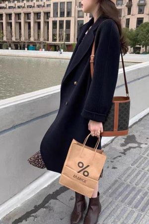 Mid-Length Gray Double-Sided Cashmere Coat for Women - 2024 Autumn Winter High-End Thick Woolen Outerwear