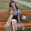 Mid-Length Khaki Trench Coat for Women, Petite, Korean Chic Casual Vintage Overcoat with Waist Definition, 2025 New Style