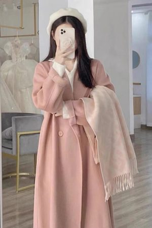 Mid-Length Oatmeal Cashmere Coat for Women, Double-Sided Thick Woolen Outerwear, Fall/Winter 2024, Petite Sizes