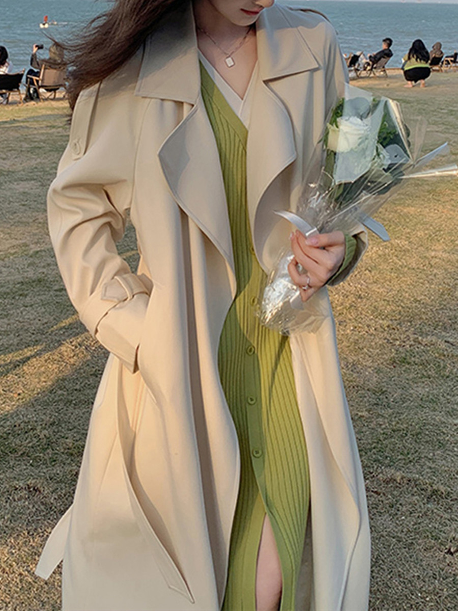 Mid-Length Women's Trench Coat - 2024 British Style Thin Fashionable Outerwear for Spring and Autumn, Chic Student Look Mid-Length Women's Trench Coat - 2024 British Style Thin Fashionable Outerwear for Spring and Autumn, Chic Student Look