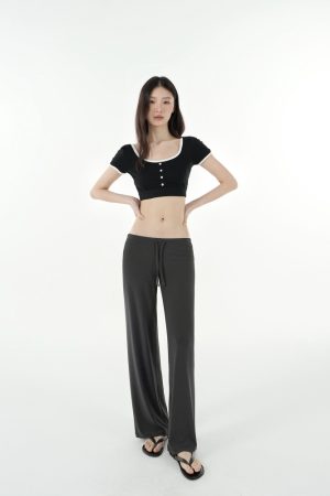 Mid-Low Waist Draped Cool Feeling Floor-Length Casual Pants for Effortless 90s-Inspired Style