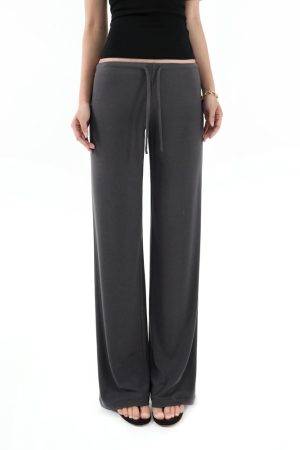 Mid-Low Waist Draped Cool Feeling Floor-Length Casual Pants for Effortless 90s-Inspired Style