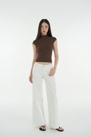 Mid-Low Waist Straight Leg Wide-Leg Stretchy White Jeans for Women - Trendy Y2K Style Denim Pants