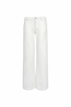 Mid-Low Waist Straight Leg Wide-Leg Stretchy White Jeans for Women - Trendy Y2K Style Denim Pants