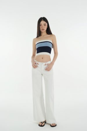 Mid-Low Waist Straight Leg Wide-Leg Stretchy White Jeans for Women - Trendy Y2K Style Denim Pants