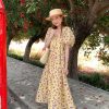 Midsummer Flower Garden U-Neck Short Sleeve Dress for Women - Vintage French Romantic Loose Puff Sleeve Summer Dress