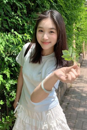 Milk Blue Slim Fit Shoulder-Strap T-Shirt for Women, Casual Summer Top, Short Sleeves, College Style, Trendy Versatile Fashion