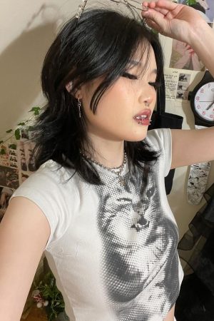 Milk Fierce Cat Graphic T-Shirt for Women, Cute Millennial Style, High-Waisted Summer Short Sleeve, Trendy Y2K Fashion