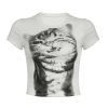 Milk Fierce Cat Graphic T-Shirt for Women, Cute Millennial Style, High-Waisted Summer Short Sleeve, Trendy Y2K Fashion