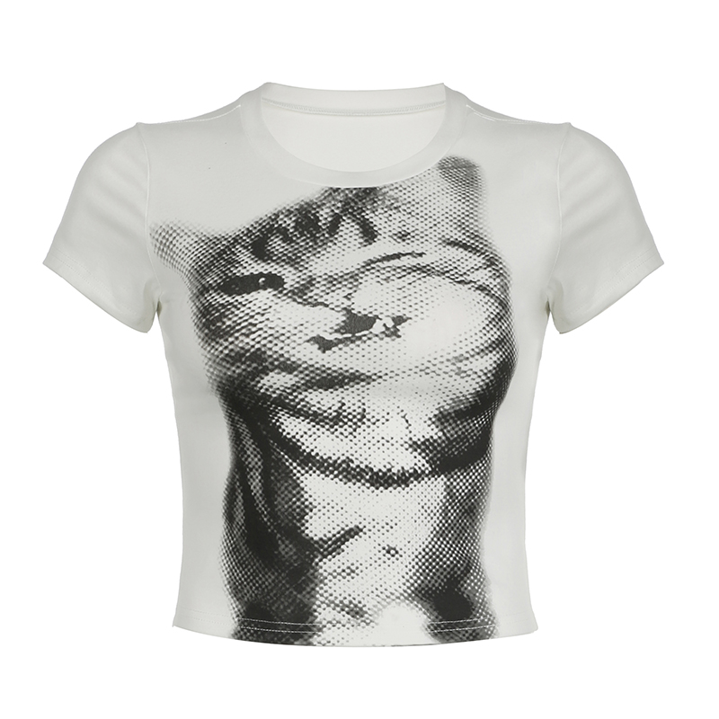 Milk Fierce Cat Graphic T-Shirt for Women, Cute Millennial Style, High-Waisted Summer Short Sleeve, Trendy Y2K Fashion Milk Fierce Cat Graphic T-Shirt for Women, Cute Millennial Style, High-Waisted Summer Short Sleeve, Trendy Y2K Fashion