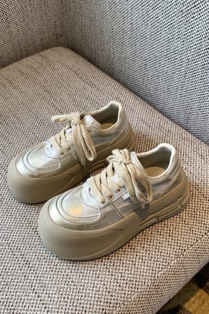 Milk Tea Color Round Toe Women's Casual Sneakers - Thick-Soled Height-Increasing Sports Shoes for Outdoor Style 2025