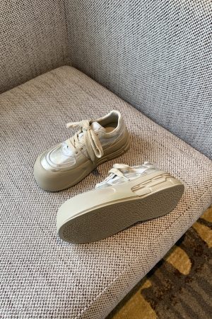 Milk Tea Color Round Toe Women's Casual Sneakers - Thick-Soled Height-Increasing Sports Shoes for Outdoor Style 2025