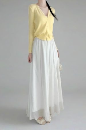 Milk White High-Waisted Swing Skirt, Cotton-Linen Blend, Wrinkle-Resistant, Floor-Length Drape for Women - 2025 Spring/Summer Fashion