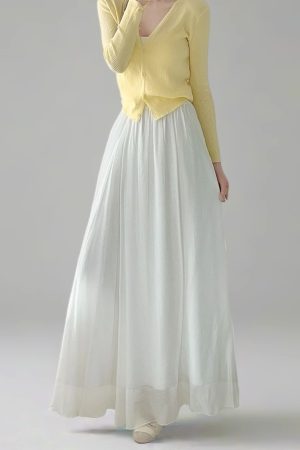 Milk White High-Waisted Swing Skirt, Cotton-Linen Blend, Wrinkle-Resistant, Floor-Length Drape for Women - 2025 Spring/Summer Fashion