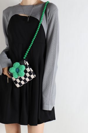 Mini Cute Checkered Floral Crossbody Phone Bag for Women - Spring/Summer Fashion, Trendy Niche Design