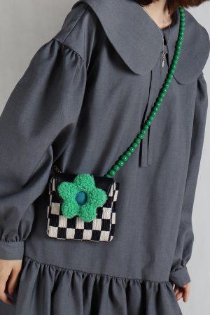 Mini Cute Checkered Floral Crossbody Phone Bag for Women - Spring/Summer Fashion, Trendy Niche Design