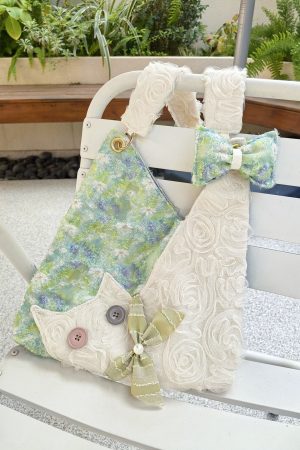 Mini Cute Chiffon Cat Underarm Bag - Spring Summer Green Daisy Crossbody Bag for Y2K Fashion Lovers