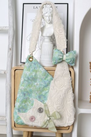 Mini Cute Chiffon Cat Underarm Bag - Spring Summer Green Daisy Crossbody Bag for Y2K Fashion Lovers