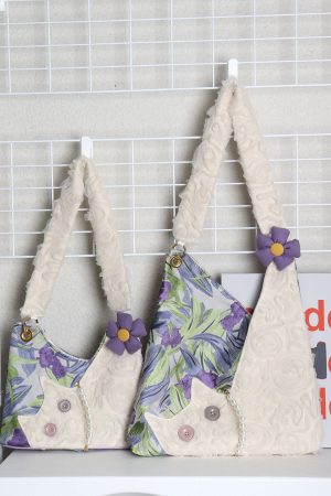 Mini Cute Chiffon Cat Underarm Crossbody Bag in Purple Iris - Spring Summer Fashion Accessory for Trendy Outfits