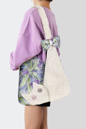 Mini Cute Chiffon Cat Underarm Crossbody Bag in Purple Iris - Spring Summer Fashion Accessory for Trendy Outfits