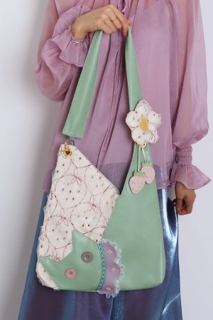 Mini Cute Chiffon Strawberry Crossbody Bag for Spring Summer - Adorable Cat Underarm Style Bag