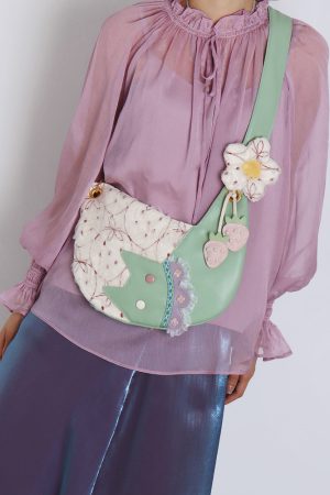 Mini Cute Chiffon Strawberry Crossbody Bag for Spring Summer - Adorable Cat Underarm Style Bag