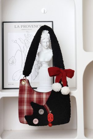 Mini Red Plaid Cat Bag for Women - Cute Underarm Crossbody Bag for New Year Good Luck & Destiny - Y2K Style