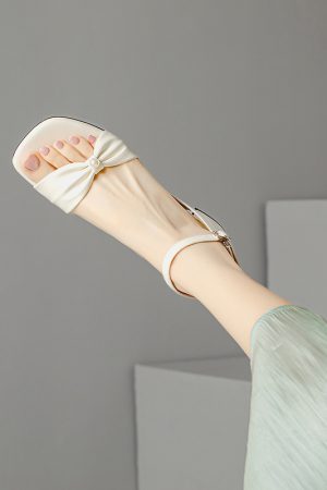 Minimalist Fairy Style Genuine Leather Open-Toe Mid-Heel Chunky Strap Sandals for Women - Summer 90s Inspired