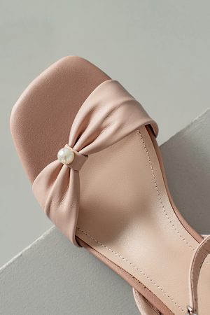 Minimalist Fairy Style Genuine Leather Open-Toe Mid-Heel Chunky Strap Sandals for Women - Summer 90s Inspired