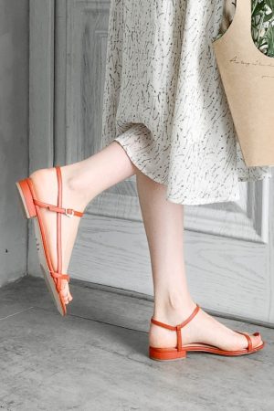 Minimalist Forest Style Genuine Leather Flat Sandals for College, Gentle Fairy Design Perfect with Skirts