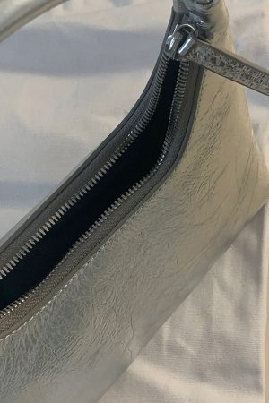 Minimalist French Crescent Shaped Underarm Bag for Women - Unique Silver Shoulder Handbag for Summer Style