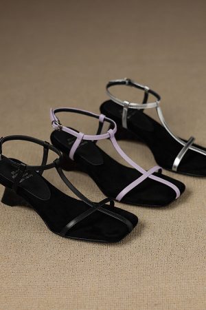 Minimalist One-Strap Hollow Mid-High Heel Sandals for Women - Chic Niche Design, Fashionable Slim Fit