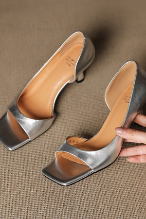 Minimalist Open-Toe Slim-Fit Genuine Leather Side-Cut Stiletto High-Heeled Sandals for Women - Versatile Fashion Footwear