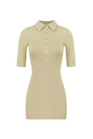 Minimalist Polo Collar Elastic Short-Sleeve Dress - Chic Casual Style for Effortless Elegance