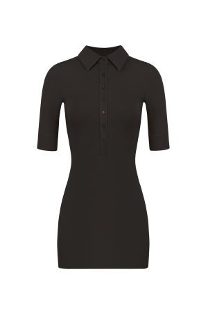 Minimalist Polo Collar Elastic Short-Sleeve Dress - Chic Casual Style for Effortless Elegance