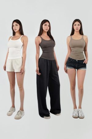 Minimalist Ribbed Slim Fit Elastic Strap Top - Chic Casual Wear for Effortless Style, Perfect for 90s and Y2K Fashion Lovers