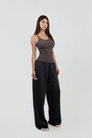 Minimalist Ribbed Slim Fit Elastic Strap Top - Chic Casual Wear for Effortless Style, Perfect for 90s and Y2K Fashion Lovers