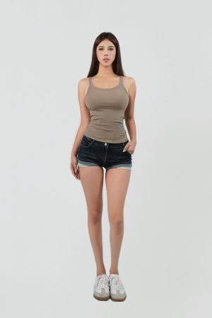 Minimalist Ribbed Slim Fit Elastic Strap Top - Chic Casual Wear for Effortless Style, Perfect for 90s and Y2K Fashion Lovers