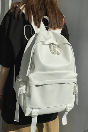 Minimalist Solid Color Soft Leather Waterproof Backpack for Women | Stylish College & High School Students