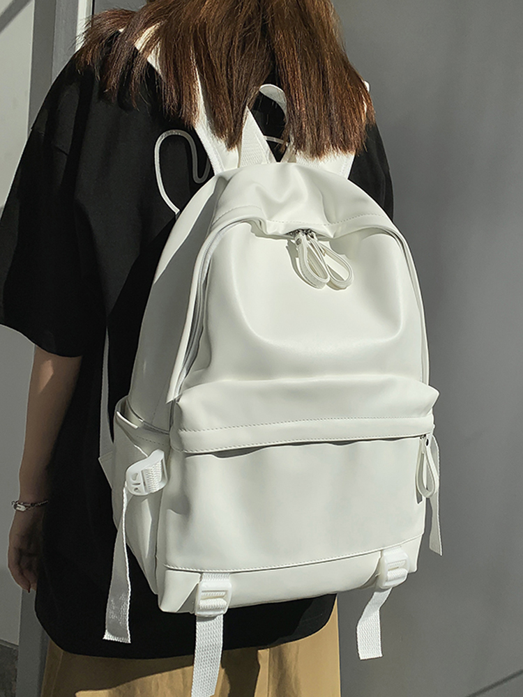 Minimalist Solid Color Soft Leather Waterproof Backpack for Women | Stylish College & High School Students Minimalist Solid Color Soft Leather Waterproof Backpack for Women | Stylish College & High School Students