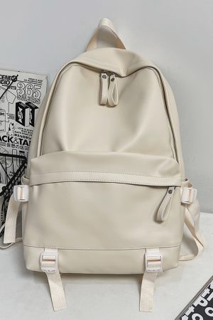 Minimalist Solid Color Soft Leather Waterproof Backpack for Women | Stylish College & High School Students
