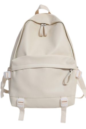 Minimalist Solid Color Soft Leather Waterproof Backpack for Women | Stylish College & High School Students